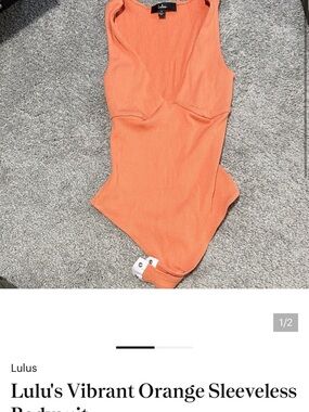 Lulu's Ribbed Coral-Orange Scoop Neck Bodysuit